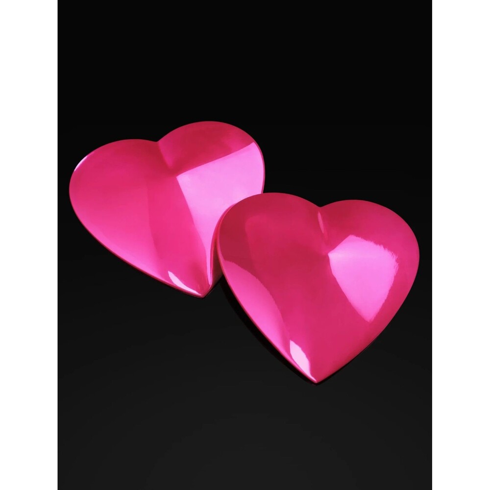 Honey Birdette Hot Pink Heart Metal Pasties Nipple Covers with Box, One Size - Picture 7 of 7